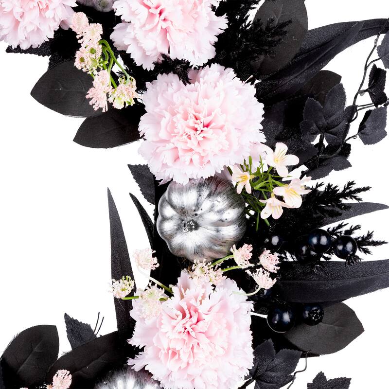 National Tree Company 26" Artificial Pretty Morbid Pink Carnation Halloween Wreath - 26 in