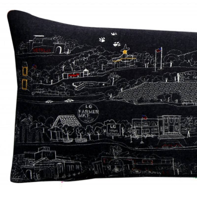 HomeRoots 14" X 35" Dark Gray And White Los Gatos Nighttime Skyline Lumbar Decorative Pillow