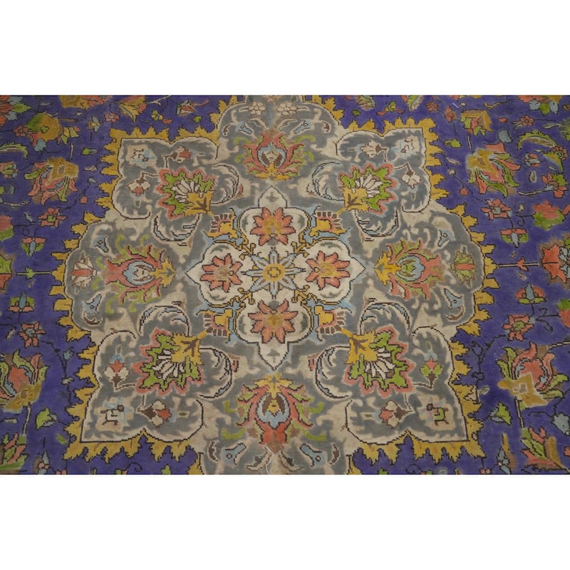 Hand Knotted Oriental 100% Wool Carpet Traditional Floral Purples Tabriz Area Rug - 12' 8'' X 9' 8''
