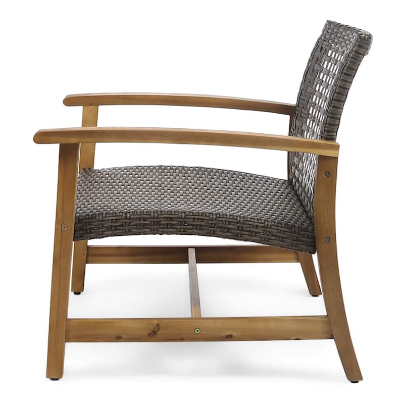 Augusta Outdoor Acacia Wood and Wicker 4 Seater Chat Set with Fire Pit by Christopher Knight Home