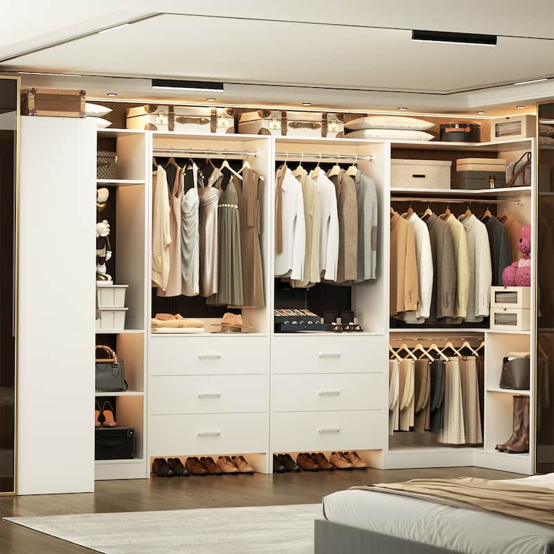 Cimly Set of 4 Closet Organizer with Drawers, U Shaped Freestanding Closet System