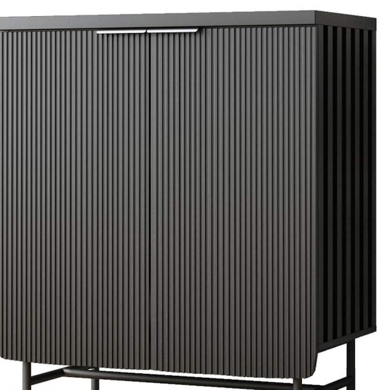 HomeRoots 35" Black Wood Textured Door Accent Cabinet With Two Doors