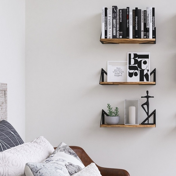 Wallniture Minori Natural Wood Floating Shelves for Wall Set of 3