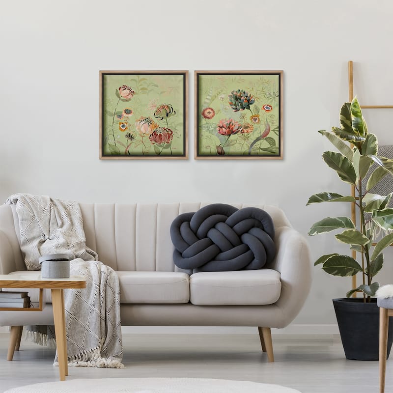 Stupell Chrysanthemums on Olive Green Framed Floater Canvas Wall Art Design By Dusza (Set of 2)