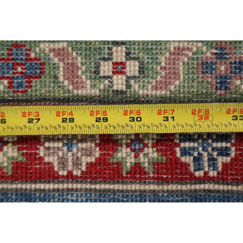 Traditional Geometric Kazak Oriental Wool Area Rug Hand-knotted Carpet - 7'11" x 9'11"