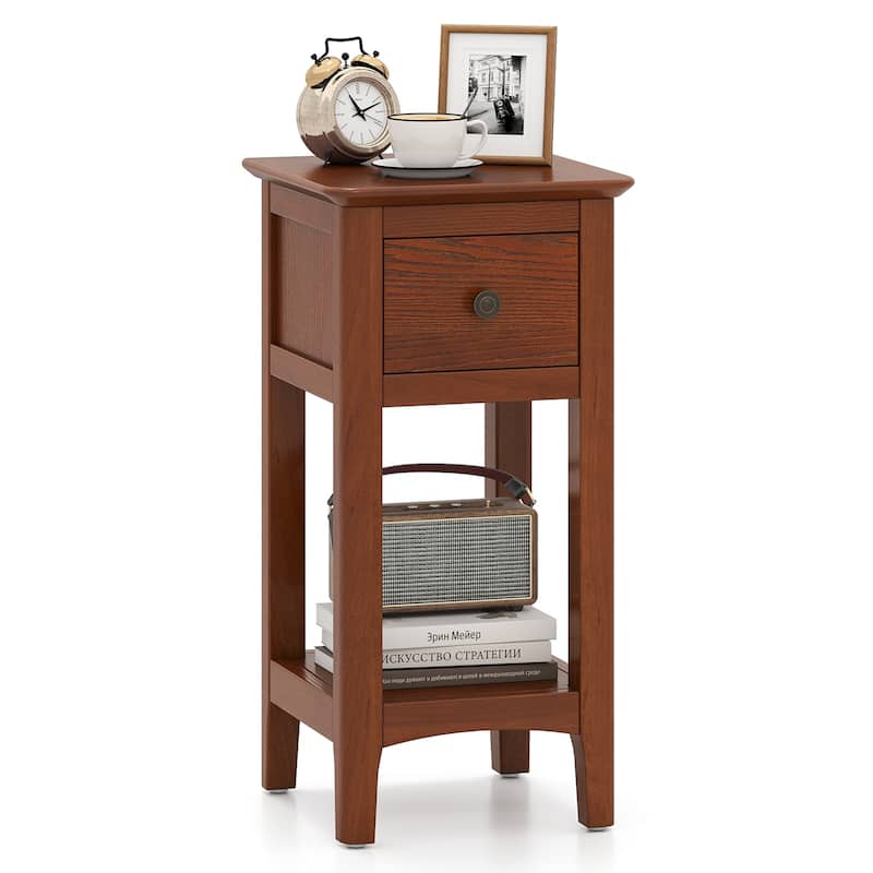 Gymax Nightstand 3-Tier Bedside Table w/ Open Storage Shelf & Narrow - Brown