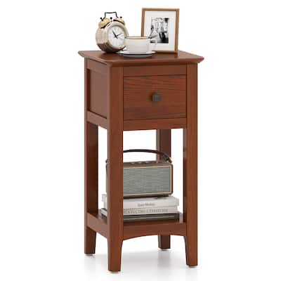 Gymax Nightstand 3-Tier Bedside Table w/ Open Storage Shelf & Narrow