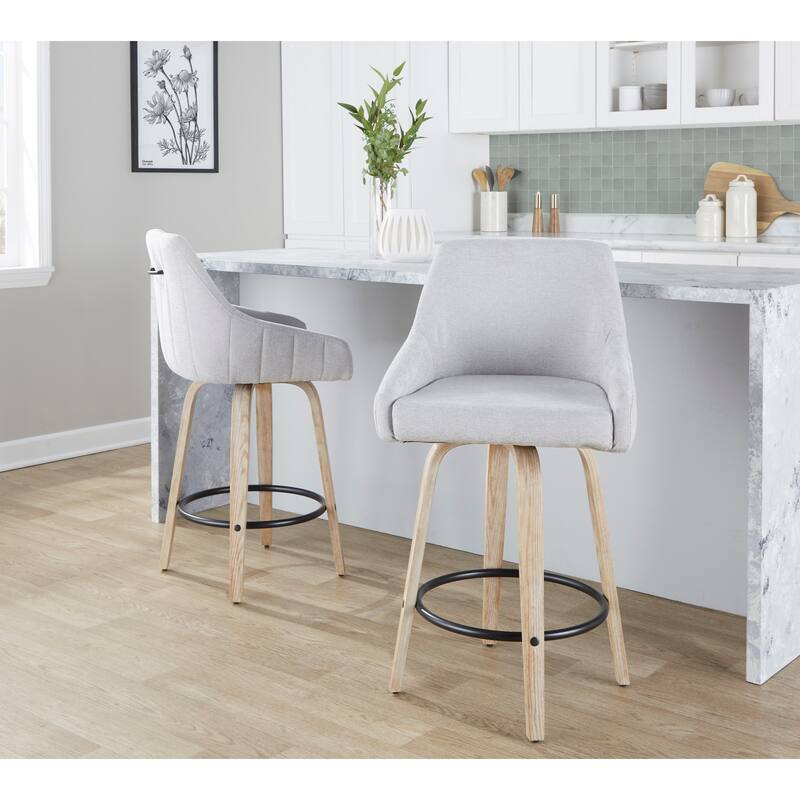 The Gray Barn Hadley 26" Fixed-Height Upholstered Counter Stool with Bent Wood Legs & Round Footrest (Set of 2)
