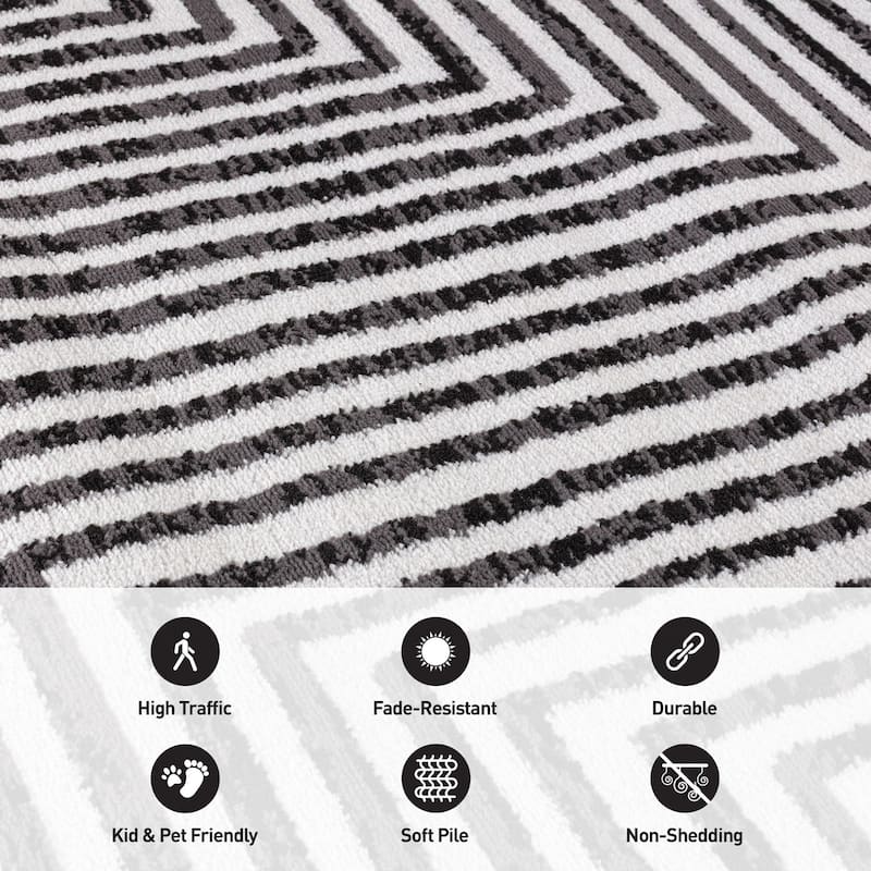 Cream Black Modern Maze Stylish and Durable Area Rug