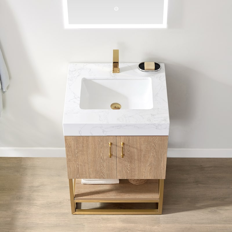 Alistair Single Bath Vanity with White Grain Stone Top without Mirror
