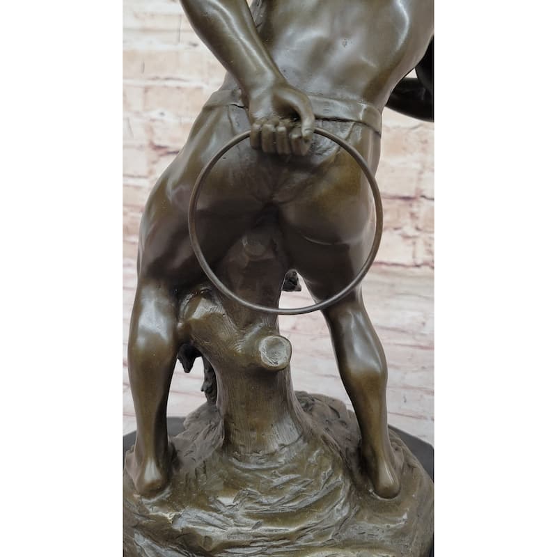 Native American Indian Shaman Taming A Bear - Bronze Sculpture Statue By P. Bartlett