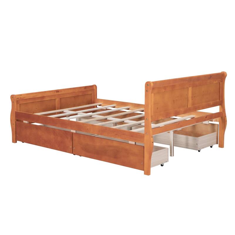 Wood Platform Bed with 4 Drawers and Streamlined Design