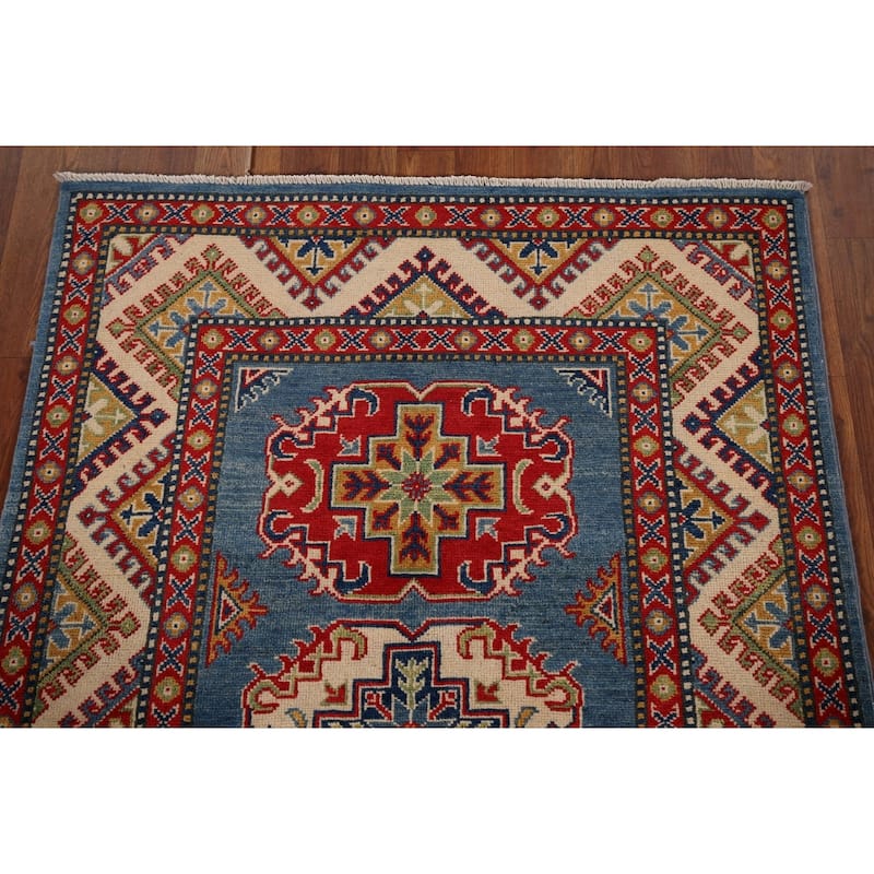 Blue Kazak Foyer Rug Hand-Knotted Traditional Wool Carpet - 3'5" x 4'9"