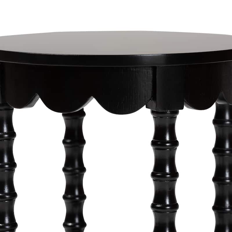 Sally Round Nightstand with Bamboo Inspired Legs - Scalloped Bedroom Side Table with Open Shelf