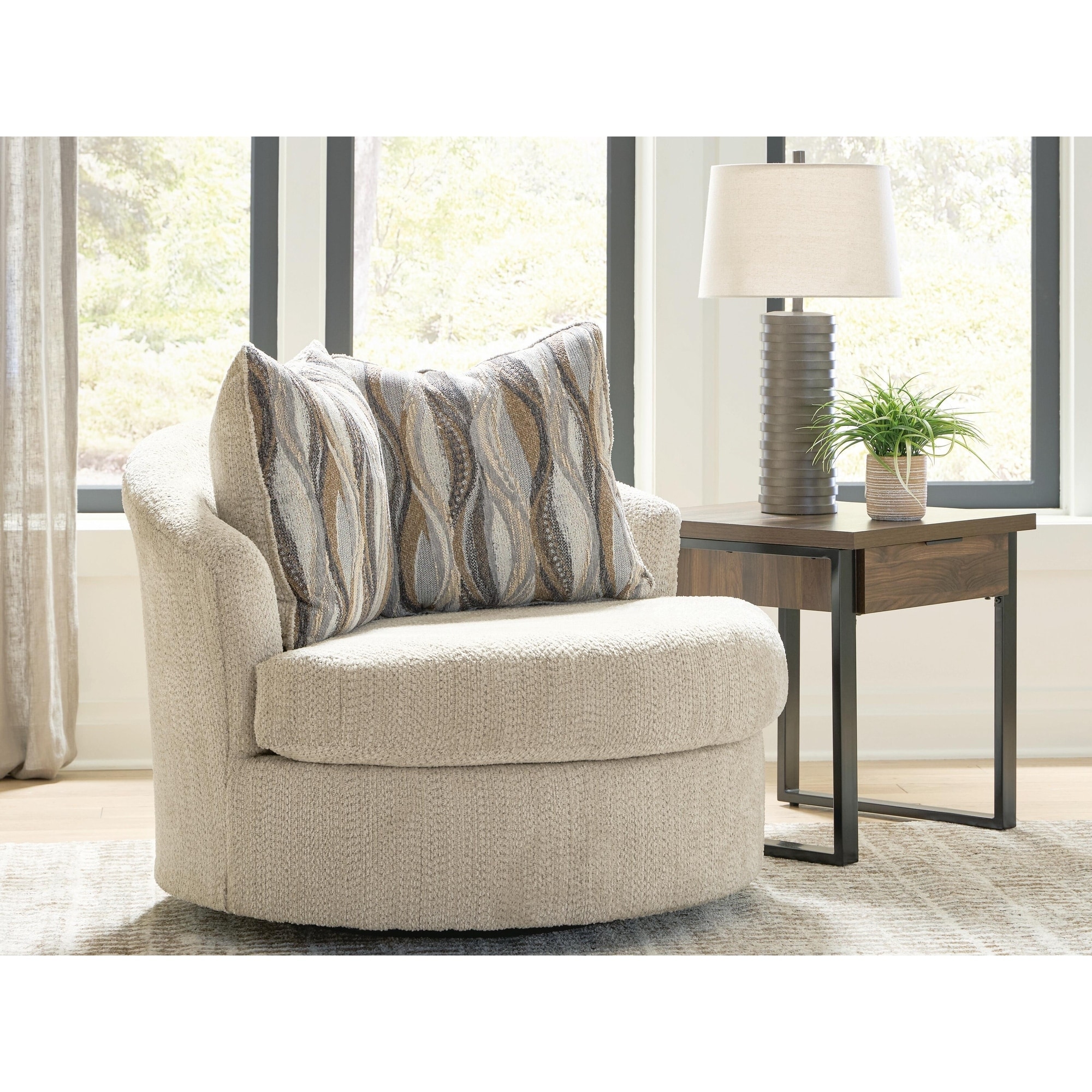 Signature Design by Ashley Jasmine Grove Oatmeal Swivel Accent Chair - 47"W x 44"D x 36"H