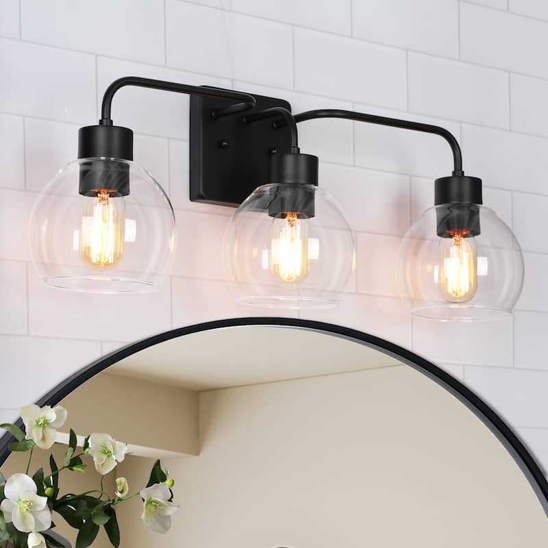 Black/Gold 3-Light Modern Farmhouse Bathroom Vanity Lights Glass Linear Wall Sconces - 24.5" L x 6" W x 9.5" H - Black
