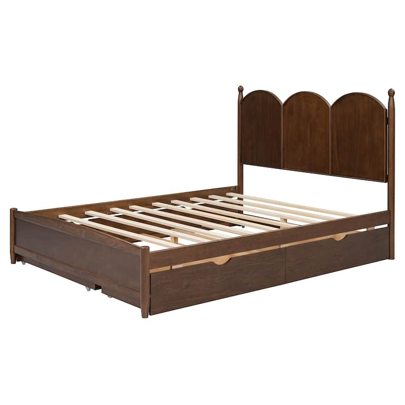 Queen Size Curved Wingback Platform Bed with 2 Drawers and Trundle Bed