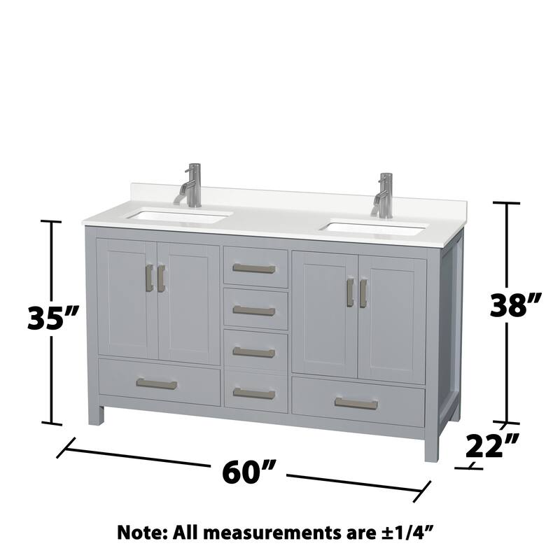 Sheffield 60-inch Double Vanity, Single Hole Quartz Top,58-inch Mirror