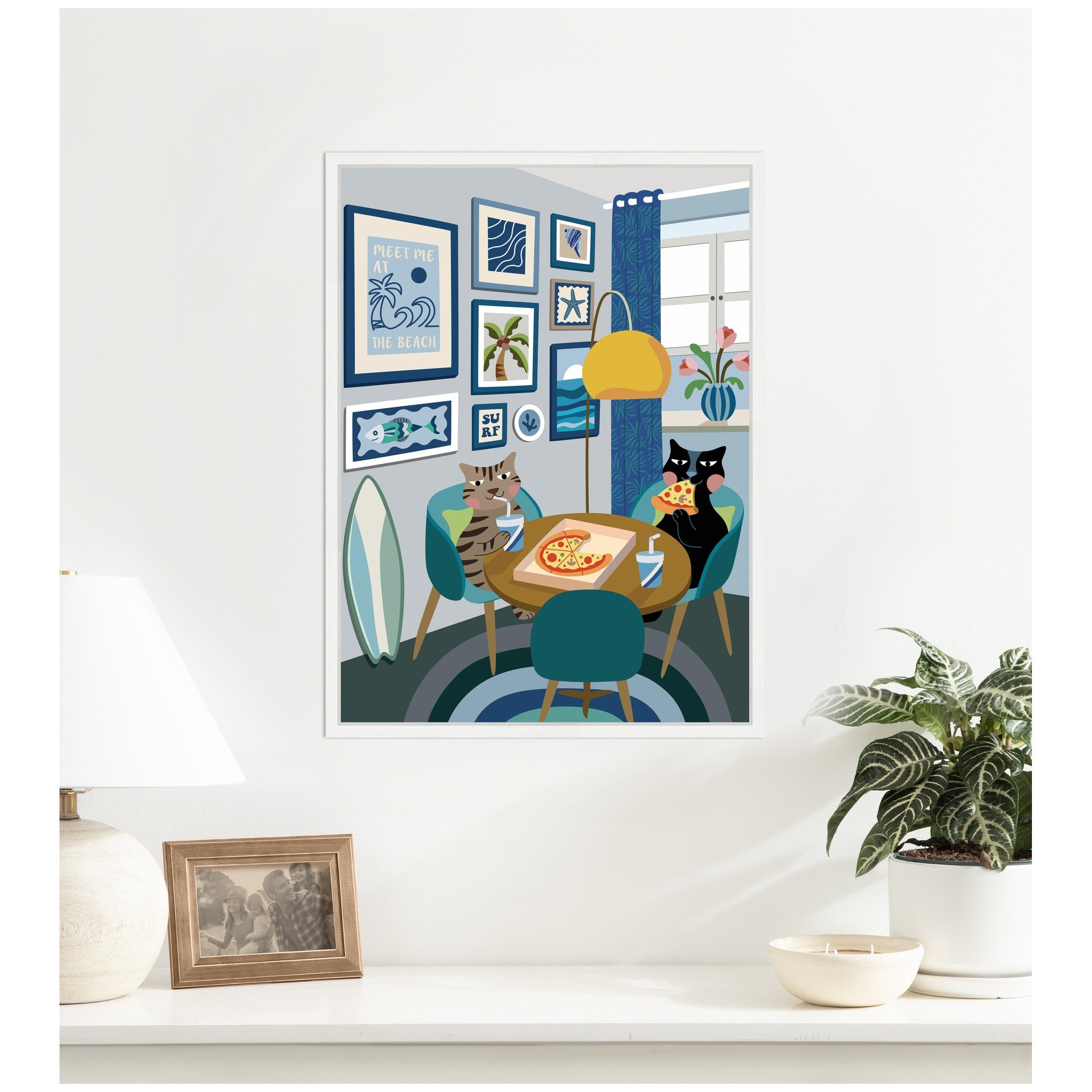 Kate and Laurel Cocktail Cat by Rachel Lee 3 Birdies Studio Framed