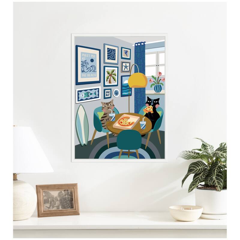 Kate and Laurel Pizza Cats by Rachel Lee 3 Birdies Studio Framed Canvas Wall Art Print