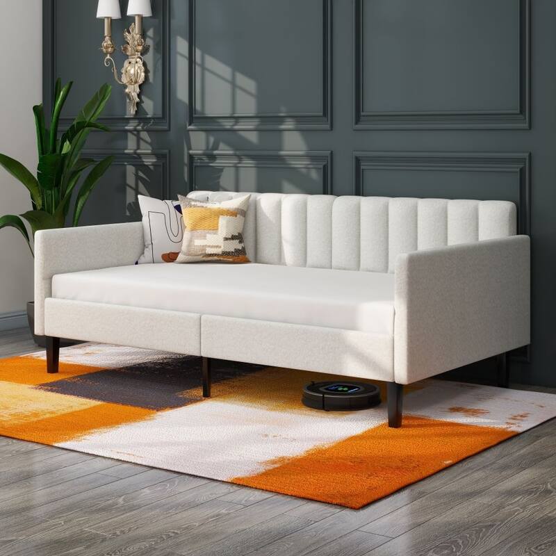 Twin Size Ivory Boucle Upholstered Daybed - Ivory - Twin