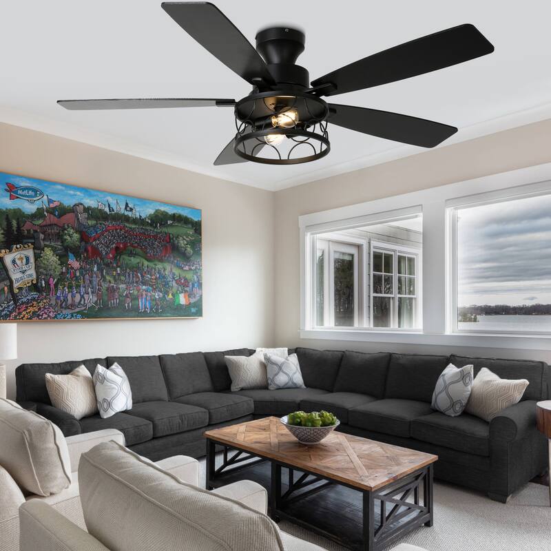 Bella Depot 52" Black Low Profile Ceiling Fan with Light and Remote Control