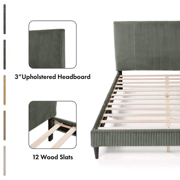 Furniture of America Modern Corduroy Queen Size Platform Bed, No Box Spring Needed