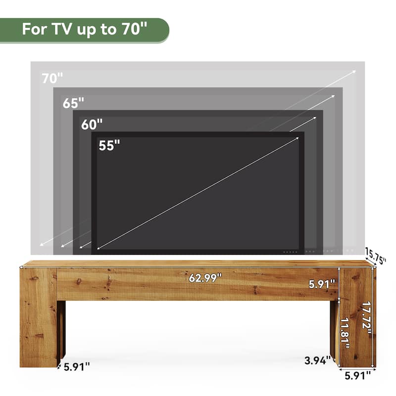 Solid Wood TV Stand, 63" Extra Long Media TV Consoles Table for Living Room Gaming Entertainment Center for TVs up to 75 Inches
