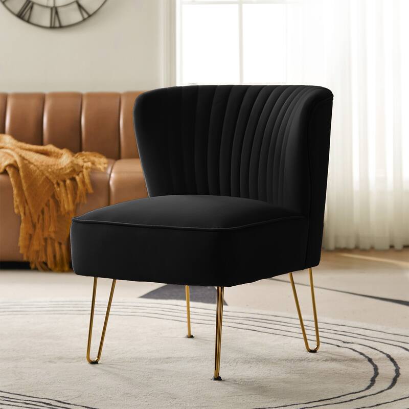 Barto Modern Velvet Tufted Side Chair with Golden Legs by HULALA HOME