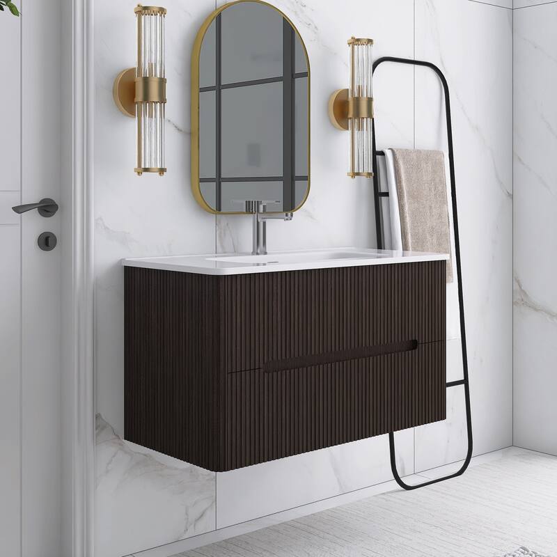 Floating Bathroom Vanity Integrated White Ceramic Sink