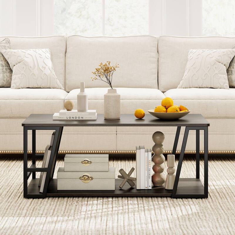 Gymax 40'' Coffee Table & 2-Tier Modern Farmhouse Center Table
