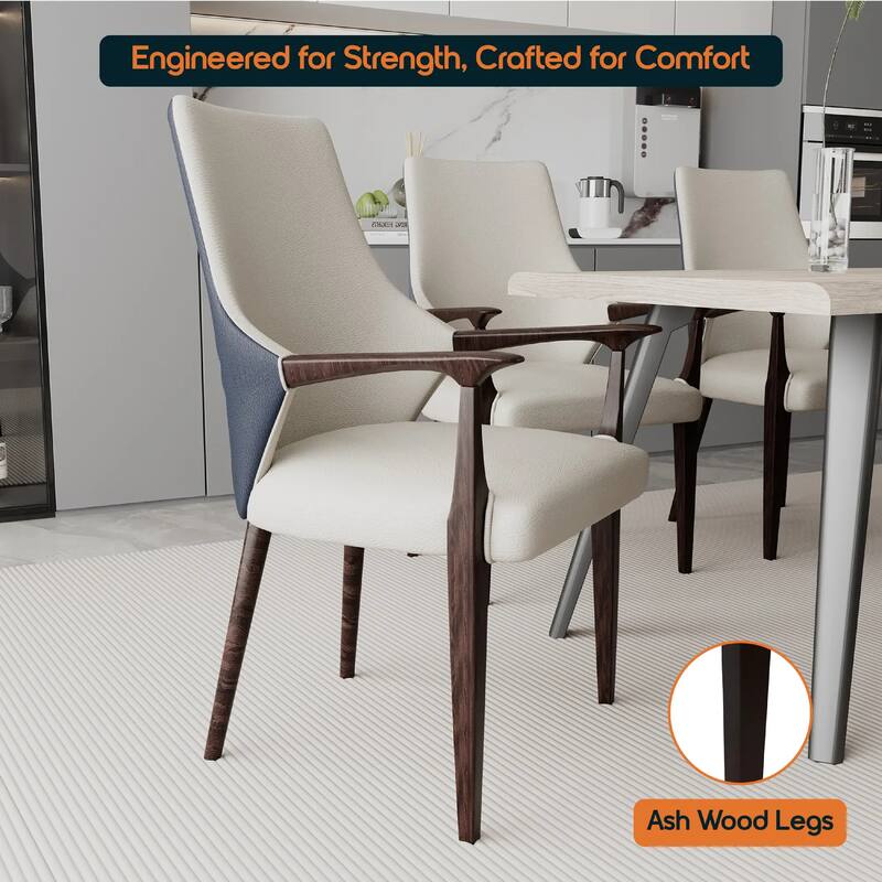 Elm Leather Dining Chair with Ash Wood Legs for Modern Kitchen and Dining Room Accent Arm Chair Set of 2