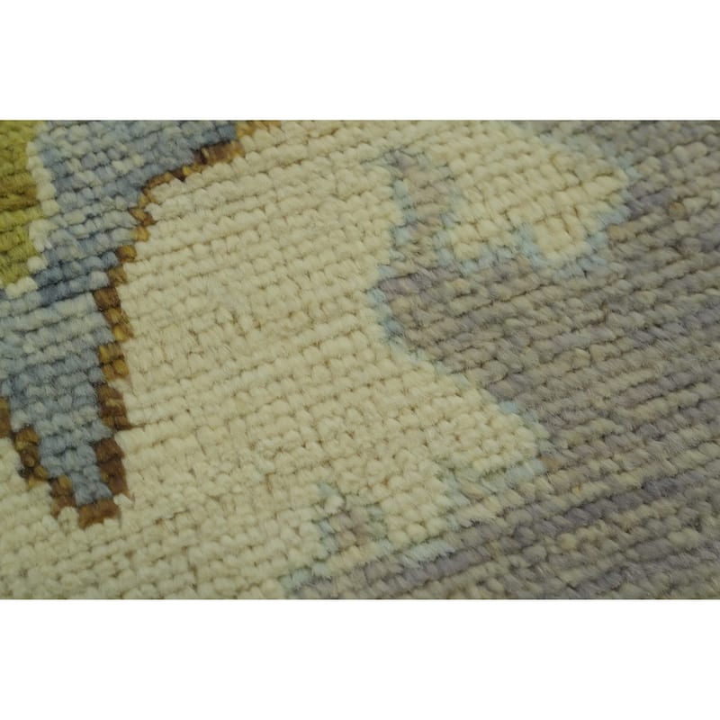 Vegetable Dye Gray Oushak Turkish Runner Rug, Floral Geometric Carpet - 9' 11'' X 2' 7''