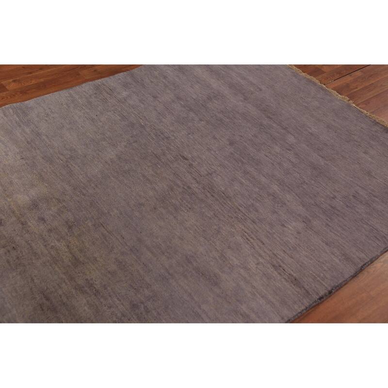 Modern Gabbeh Oriental Area Rug Hand-Knotted Grey Wool Carpet - 4'11" x 6'3"