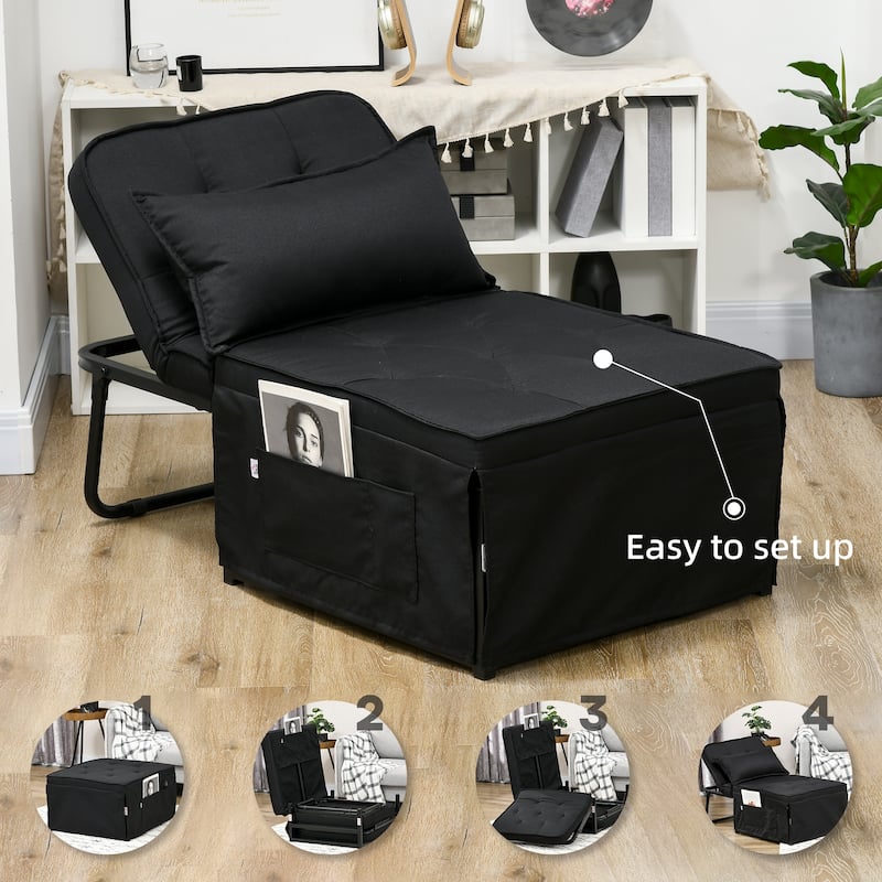 HOMCOM Ottoman Sofa Bed, 4 in 1 Multi-Function Button Tufted Folding Sleeper Chair Bed with Adjustable Backrest, Black