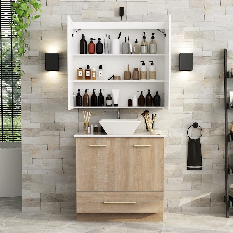 Contemporary Vanity Set Ceramic Basin and Chic Medicine Cabinet Combo