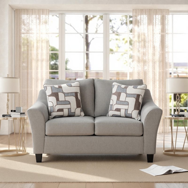 Roundhill Furniture Elaris 2-Piece Living Room Set - Flared Arm Sofa and Loveseat with Chenille Upholstery, Taupe