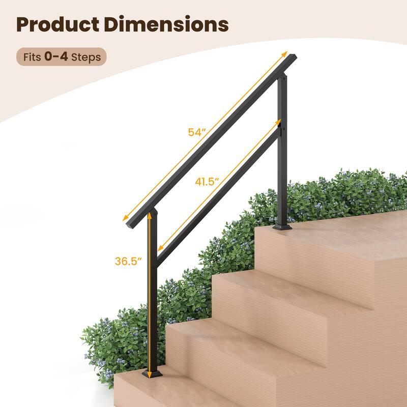 Gymax Metal Handrail 0-4 Steps w/Flexible Angle Adjustment