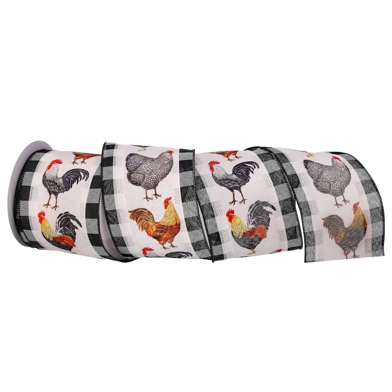 4"X10y Country Chicken On Stripe Ribbon
