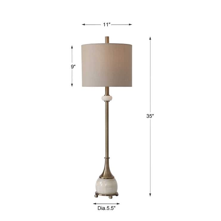 Polished Marble Style Buffet Lamp with Drum Shade - 35" - Brown