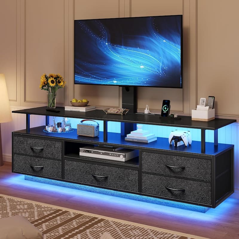 TV Stand with Mount 32/55/65/70 inch TVs Power Outlets Storage Entertainment Center - Black