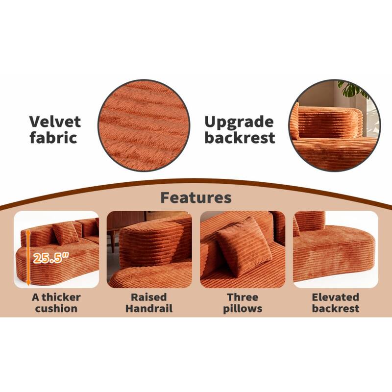 108.66" Curved Corduroy Sectional Sofa, No Assembly Required
