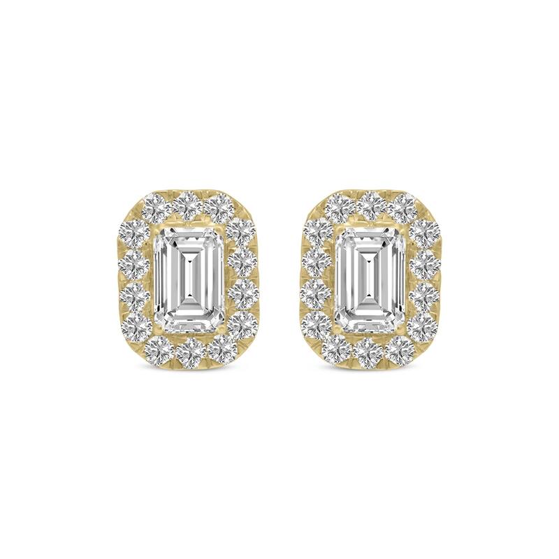 Marquee 1/2 Carat TW Emerald Cut Lab Grown Diamond Halo Earrings in 14K Yellow Gold
