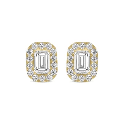 Marquee 1/2 Carat TW Emerald Cut Lab Grown Diamond Halo Earrings in 14K Yellow Gold