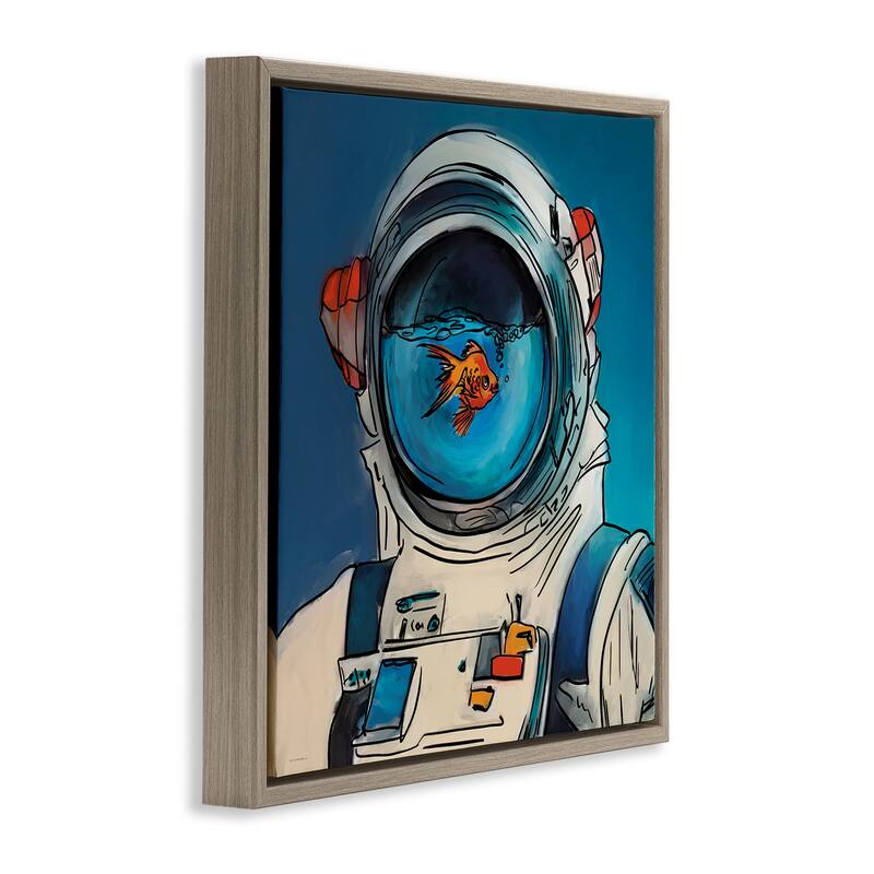 Stupell Goldfish Astronaut Suit Framed Floater Canvas Wall Art Design By Kamdon Kreations