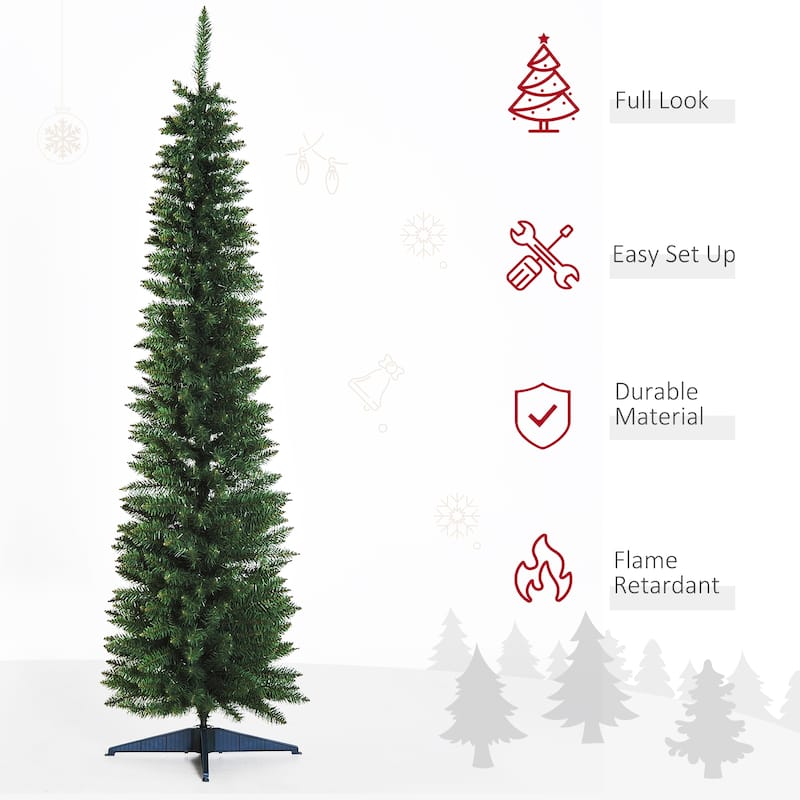 HOMCOM 6-foot Slim Hinged Noble Fir Pencil Christmas Tree with Stand - 5.89 ft