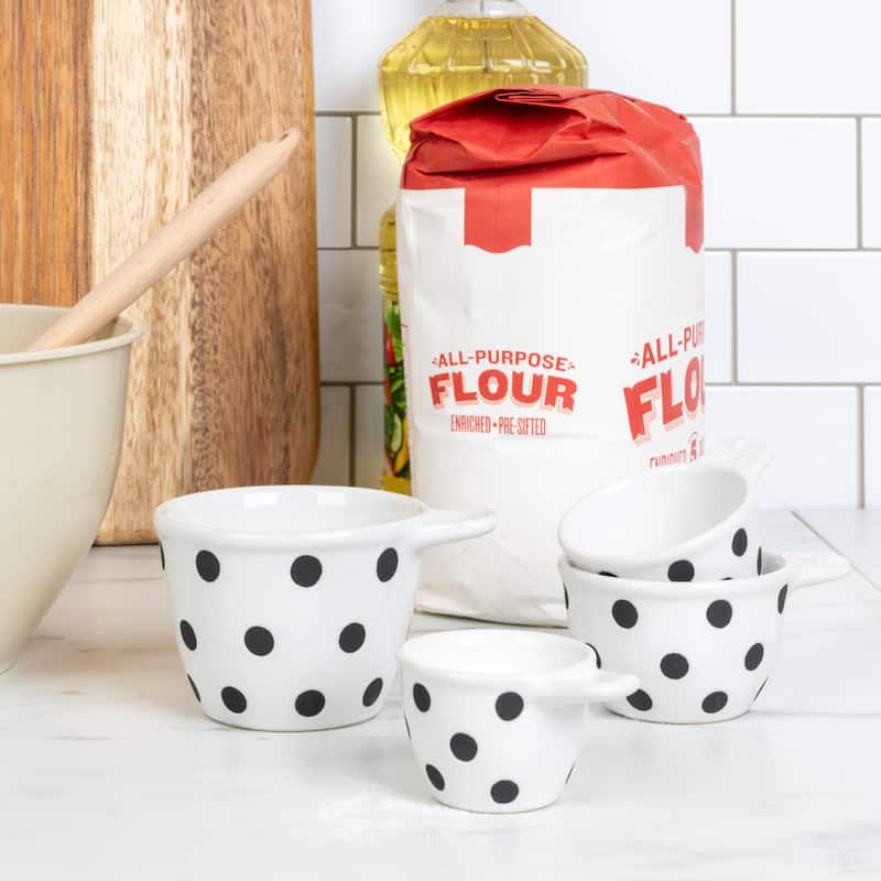 Ceramic Measuring Cups with Polka Dots - 4.6"L x 3.8"W x 2.5"H