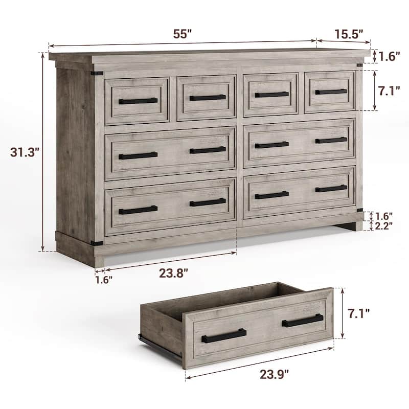 Farmhouse 6/8 Drawer Dresser for Bedroom, Rustic Wood Chest of Drawers