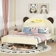 preview thumbnail 1 of 10, Full Size Wood Platform Bed with Bear-shaped Headboard,Bed with Motion Activated Night Lights,Cream+Walnut Cream