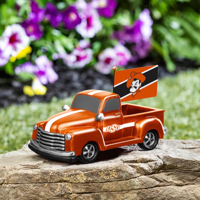 NCAA Rally Truck Garden Statue with Team Flag - Oklahoma State University